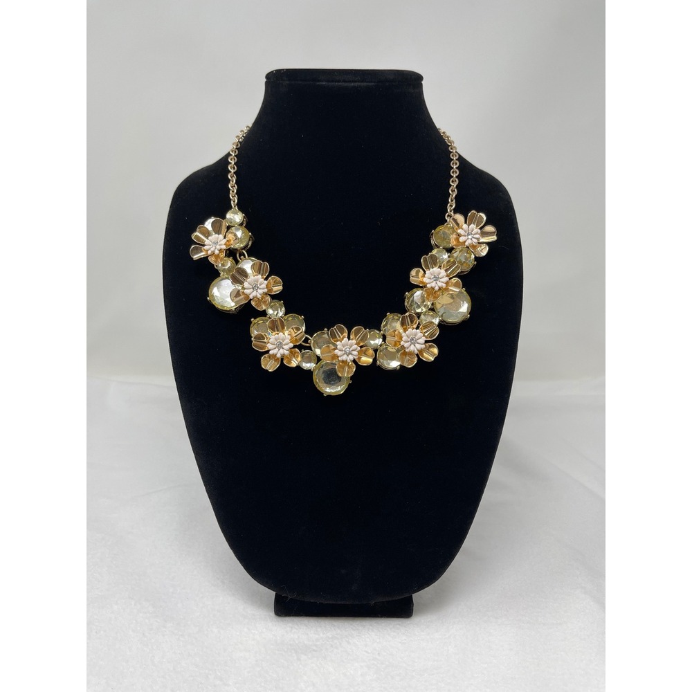 Unbranded Womens Floral Statement Necklace OS Gold Tone Crystal Accents